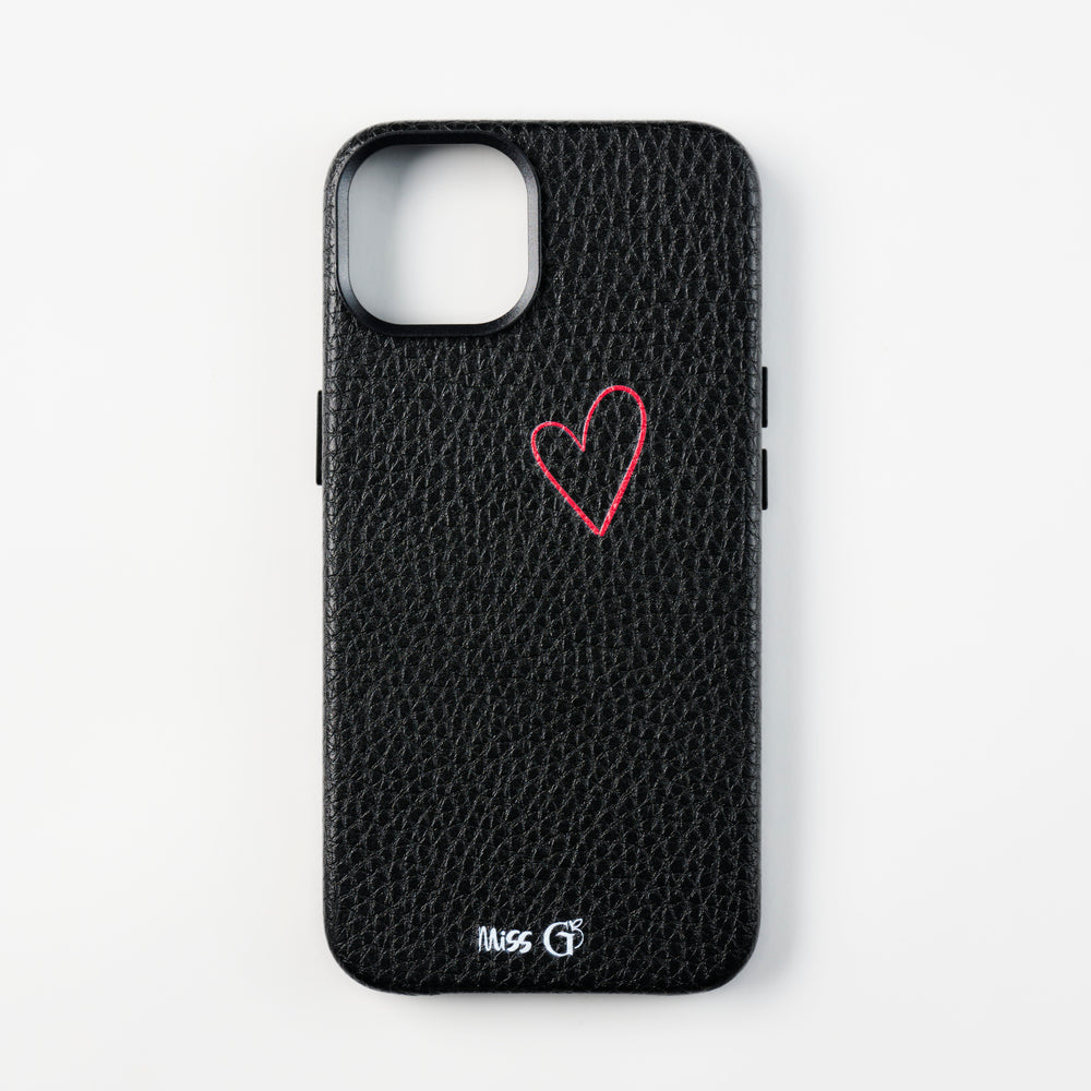 Coque cuir motif cœur