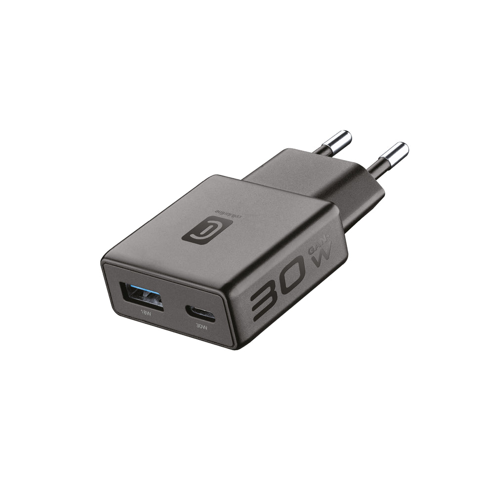 Cellularline ACHSLIM2USBGAN30WK mobile device charger Smartphone, Universal Black AC Fast charging Indoor