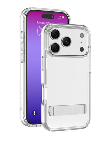 Clear Stand - Transparent case with integrated stand for hands-free use.