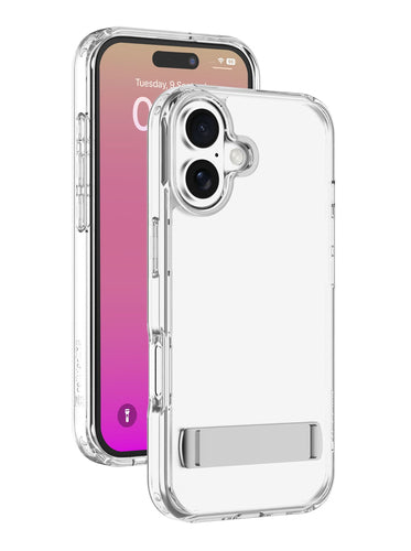 Clear Stand - Transparent case with integrated stand for hands-free use.