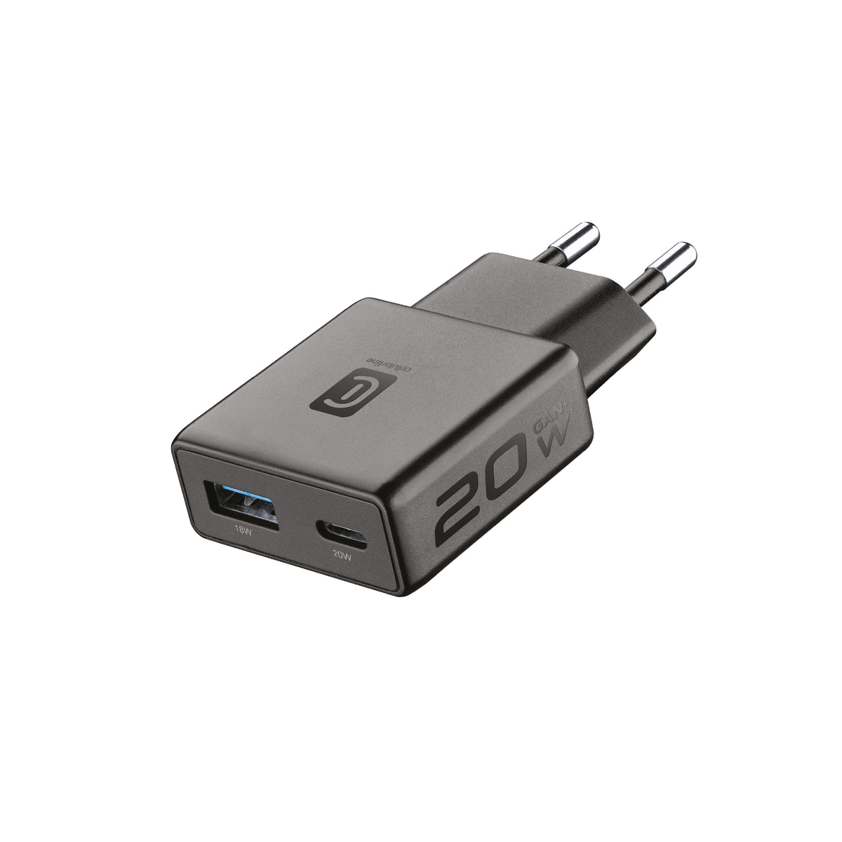 Cellularline ACHSLIM2USBGAN20WK mobile device charger Smartphone, Universal Black AC Fast charging Indoor